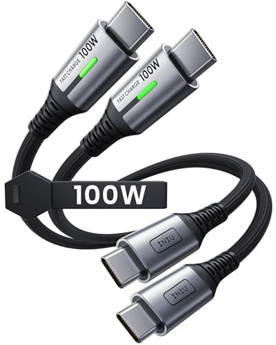 INIU Cabo USB C, 100 W 0,3 m + 0,3 m cabo de carregamento rápido QC, trançado nylon para dados e carregador de telefone, compatível com iPhone 15 Pro, Samsung S24, iPad, MacBook, tablets, LG e muito