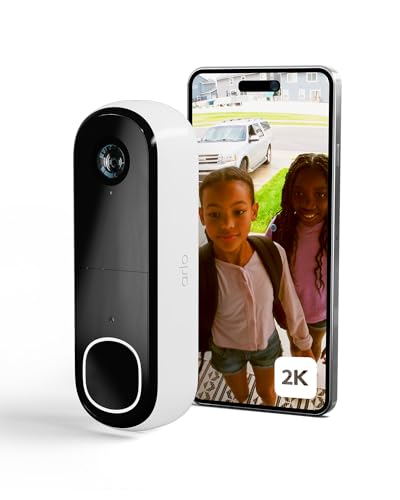 Arlo Essential 2 K Video-porteiro WiFi, campainha sem fios exterior impermeável, campainha de casa, detector de movimento, visão noturna, áudio bidirecional, teste de arco seguro incluído, 1 câmara,