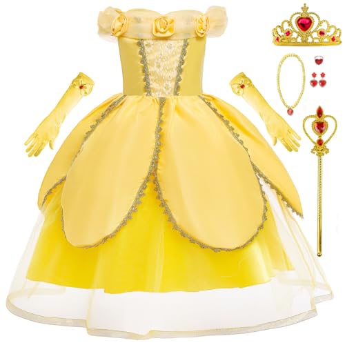 Tyidalin Disfarce princesa bonita menina vestido a bela e a besta com acessórios amarelos para carnaval aniversário Natal Halloween