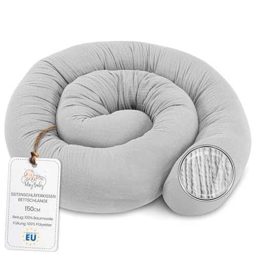 Totsy Baby Almofada para dormir de lado muselina, almofada para o corpo de cobra 150 cm algodão, almofada cervical de rolo lavável almofadas grandes almofada para o corpo cinzento musselina