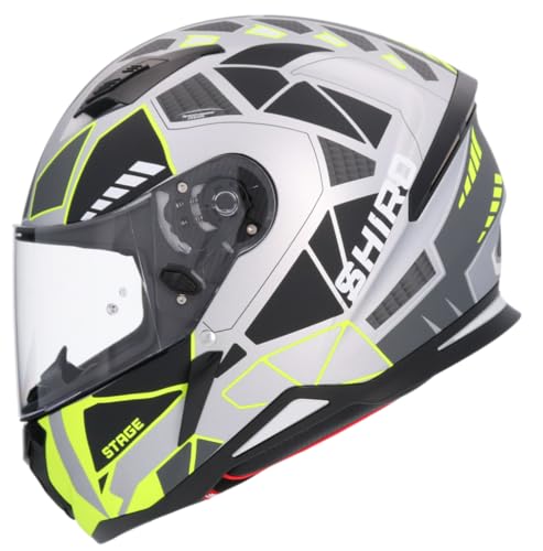 Shiro Helmets Capacete Hunter Stage prata e flúor totalmente homologado (S 55/56)