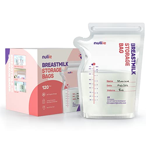 Nuliie 120 unidades sacos de armazenamento de leite pré-esterilizados, saco de leite materno com dispensador, livre de BPA, saco auto-sustentável, economia de espaço