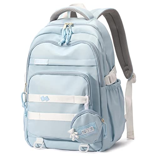 Amythe Mochila escolar para menina adolescente, mochila informal meninas meninos grande capacidade mochila de viagem para portátil de 15,6" bolsas escolares crianças de 10 12 - 18 anos, azul,