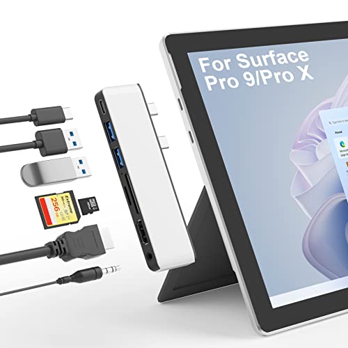 Surface Pro 11/10/9/X Docking Station com 4k HDMI, USB C Thunerbolt 4 (ecrã + carregamento PD+dados), USB 3.0 * 2, SD/TF, áudio de 3,5 mm, ecrã triplo (surface HDMI+USB C) para Surface Pro 11 1-10