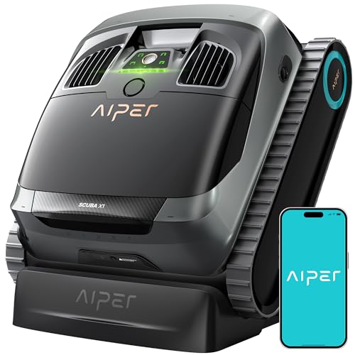 AIPER Scuba X1 Robot piscina limpa-fundos e paredes, poderosa sucção de 6600 GPH com duplo jato, sistema de filtragem multicamada, limpeza com linha de água, ideal para piscinas de trabalho até 200 m²