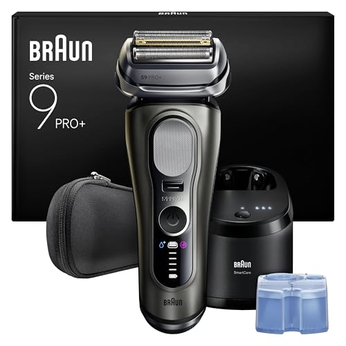 Braun Máquina de barbear elétrica homem série 9 PRO, máquina de barbear a seco e molhada com tecnologia 5+1, sem fios, 60 min de uso, estojo de viagem, centro de limpeza, 9665CCE, grafite