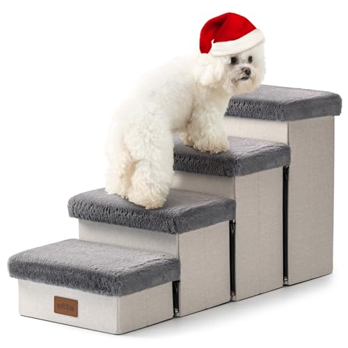 COZY KISS Escadas para cães pequenos com arrumação, escadas dobráveis para animais de estimação para cama, sofá e cadeira, durável, até 80 kg (cinzento, 33 x 84 x 45 cm, 4)