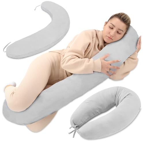Totsy Baby Almofada de amamentação e gravidez de 190 cm, almofada para dormir de lado, descanso e relaxamento ideal para futuras mães, forma em C, musselina Oeko-Tex