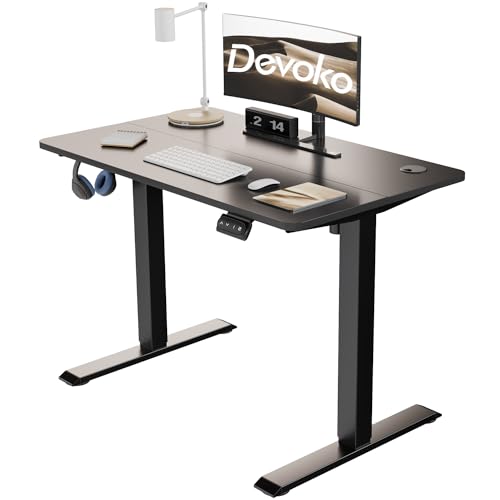 Devoko Mesa elétrica elevável 100 x 60 cm, mesa regulável em altura com gancho, 71 - 119 cm, 2 opções de memória inteligente, adequado para estudar o trabalho (preto)