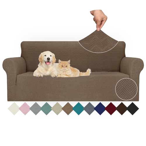 Ystyle Capa para sofá de 3 lugares ajustável, capas para sofá elástico, capa de sofá anti-gatos cães, sofá cover com apoios de braços, Jacquard capas cobertura sofá antiderrapante lavável, castanho