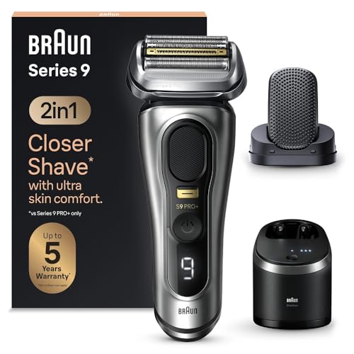 Braun Series 9 Pro máquina de barbear elétrica para homem, máquina de barbear barba, cabeça ProComfort, 9597cc, prata, a embalagem pode variar