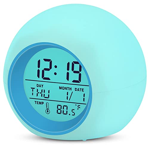 Azyh Despertador infantil digital com luz noturna de 7 cores, despertador para meninos e meninas, funciona a pilhas, despertador para mesa de cabeceira, mesa, presente