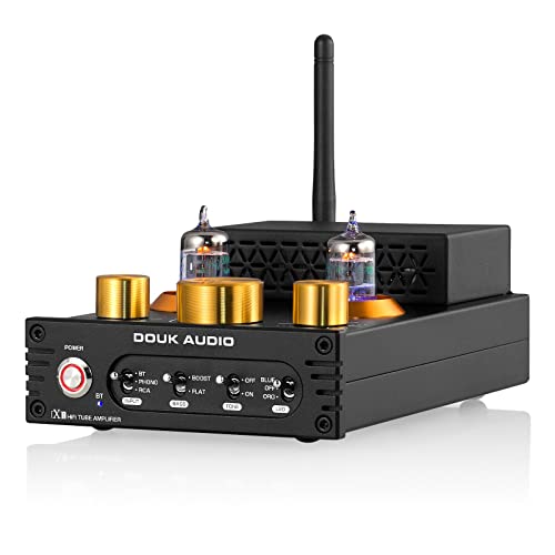 Douk Audio X1 Amplificador de tubos, amplificador HiFi Bluetooth 5.0, GE5654 Valve Stereo amplificador de áudio, amplificador de áudio MM, 160 Wx2 TDA7498E Chip, Treble & Bass Control Knob