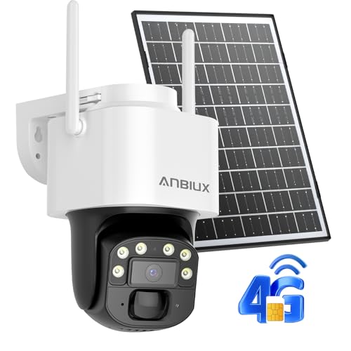 ANBIUX 4G LTE Câmara de vigilância exterior com cartão Sim, 2 K/4 MP 360 ° PTZ câmaras de vigilância sem cabos com bateria, visão noturna, deteção de movimento PIR, áudio bidirecional, IP65 sem WiFi