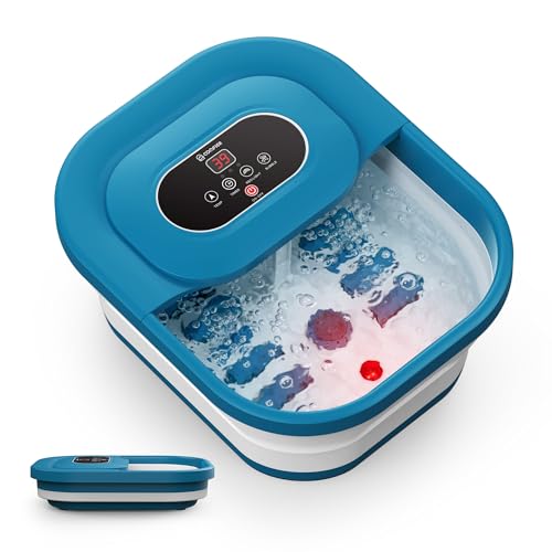 COMFIER Pedicure com função de massagem e aquecimento, massajador de pés dobrável, função de vibração e cintilação, temporizador, pedra-pomes para pedicure, 35 °C - 48 °C, pedicure com 8 rolos shiats