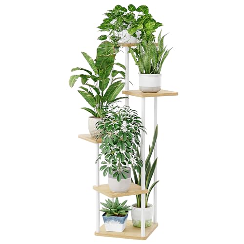 Bamworld Suporte para plantas de canto estante para plantas altas de metal para várias plantas, suporte de plantas de interior de 5 níveis para pátio, jardim, varanda, sala de estar (branco)