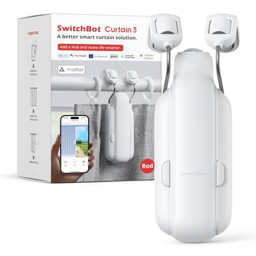 SwitchBot Cortina inteligente automática, controlo remoto Bluetooth com App/Timer, desempenho melhorado, requer SwitchBot Hub 2 para ser compatível com Alexa e funcionar com Homekit (Curtain 3, Rod)