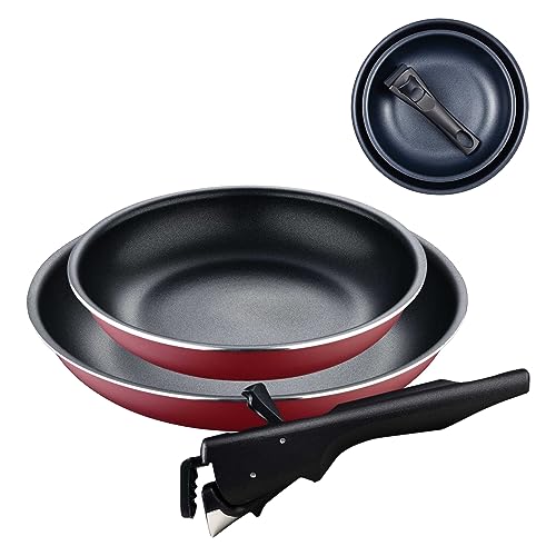 BERGNER Red Edition Conjunto de frigideiras de 3 peças, de 22 e 26 cm, cabo ergonómico removível, alumínio prensado e anti-aderente, para todos os tipos de cozinha e forno