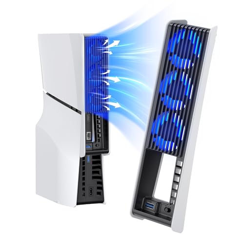 KIWIHOME Ventoinha de refrigeração para PS5 Slim, com ajuste de velocidade automático, acessórios de refrigeração silenciosos com LED e USB3.0 externo, para discos e edições digitais, não para PS5 Pro