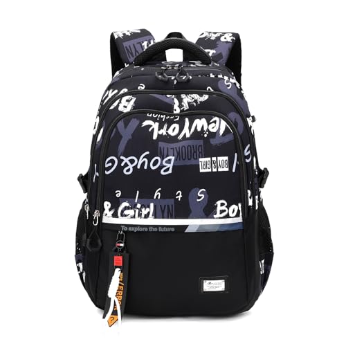 Amythe Mochilas escolares adolescentes - 31 Litri mochila escola criança de 10 a 18 anos, mochila portátil de 16 polegadas para meninos, mochila escolar casual de moda, adequada para carro - preto