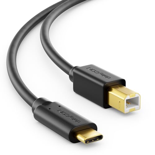 deleyCON 1 m USB C cabo de impressora (para impressoras, scanners, MIDI) cabo USB-C para USB-B, para Epson HP Samsung Canon Brother iPhone 16 15 Notebook Tablet PC MacBook