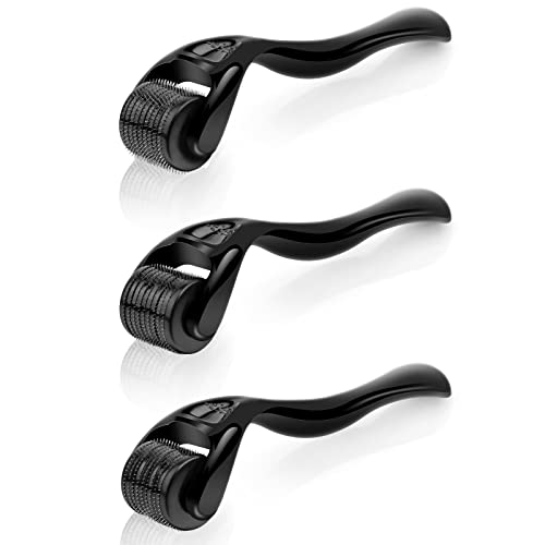 URAQT Dermaroller Microagulhas, 3 peças rolo Derma para rosto e corpo, rolos faciais de titânio micro-agulhas, ferramentas de higiene para anti-idade, remoção de cicatrizes acne, oro contrativo