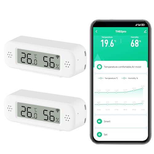 Termómetro digital inteligente higrómetro, sensor de temperatura e humidade interior Wi-Fi com alerta de aplicativo, medidor de temperatura mini com armazenamento e exportação de dados, compatível com
