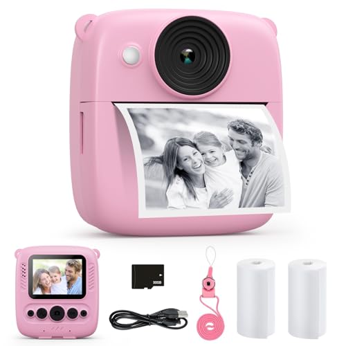 CalineGam Câmara com fotos infantis instantâneas, 2,0 polegadas 1080 P câmara fotográfica instantânea com cartão de 32 GB e papel fotográfico, presentes para meninos e meninas de 3 4 5 6 7 8 9 10 Anos