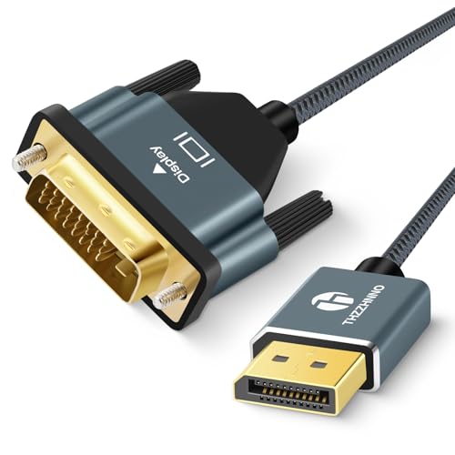 Thzzhnno Cabo DisplayPort para DVI de 2 M, porta de ecrã banhado a ouro para DVI-D, adaptador trançado de nylon macho a macho, compatível com computador, computador, portátil, PC, monitor