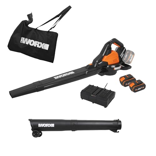 WORX Aspirador de folhas 40 V máximo 2 x 20 V | WG583E | PowerShare | Inclui 2 baterias e carregador duplo, 2 em 1, recolha e aspiração, bolsa de 35 l, inclui bicos, leve
