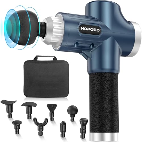 Pistola de massagem muscular, elétrica massajador de músculos de tecido profundo até 4800 rpm, 30 velocidades, 8 cabeças, ecrã LCD tátil, carregamento tipo C (azul)