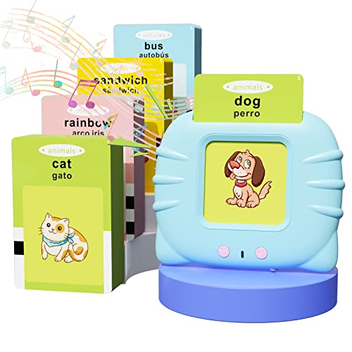 HOMESTEC Cartões Flash falantes, jogo educativo auriculares para presente de crianças dos 1 aos 6 anos, 112 folhas, 224 palavras em espanhol, brinquedo Montessori (azul)