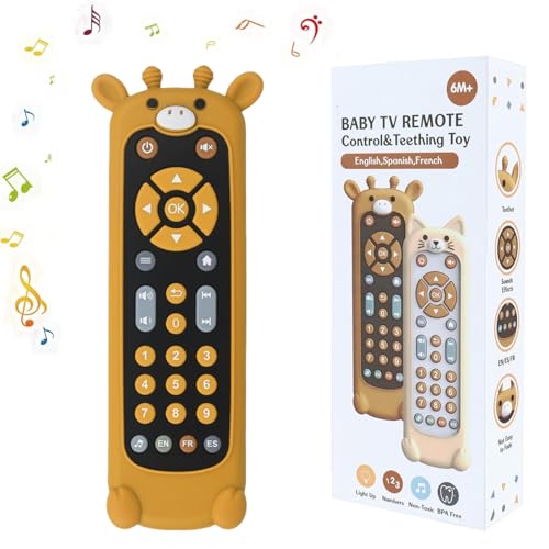 JoyJoyful Brinquedos musicais bebés 6-12 meses, 3 idiomas brinquedos comando TV crianças 1 ano com espanhol / inglês / francês, brinquedo aprender a falar meninas meninos, presente bebé músicas som