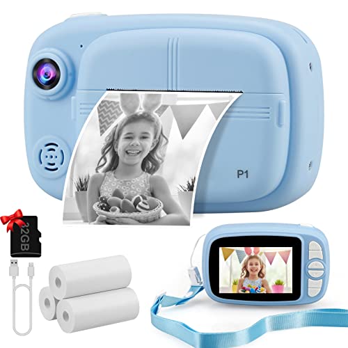 Misilmp Câmara instantânea crianças, 3,5" 1080P câmara fotos infantis com 4 rolos de papel de impressão e cartão SD de 32 GB, 12 MP câmaras instantâneas menina para 3 a 14 anos presentes brinquedo
