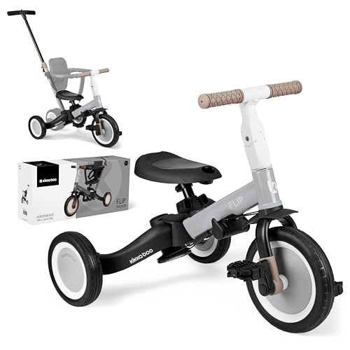KikkaBoo Flip, Triciclo evolutivo de bebé 5 em 1, bicicleta com ou sem pedais, ajustável e transformável, cinzento, de 1 ano a 5 anos