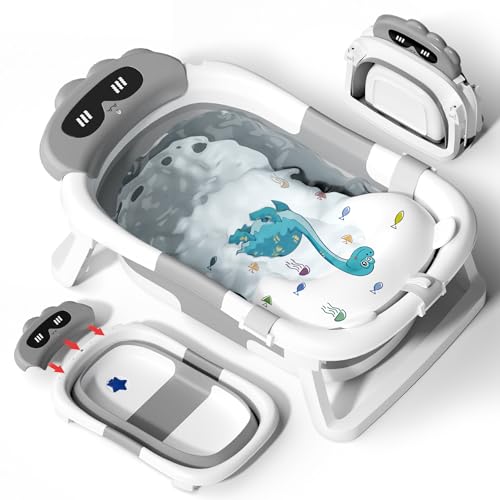 COOSEYA Banheira dobrável bebé para recém-nascido, casa de banho dobrável com assento de almofada de casa de banho gratuita, presente ideal para recém-nascido criança pequena dobrável para viagem