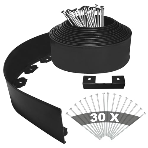 YEEBECA Borduras de jardim, 10 m x 10 cm conjunto de bordas jardim exterior para terra, conjunto de bordas para CéSped com 30 peças de âncora de aço de 3 mm de espessura.