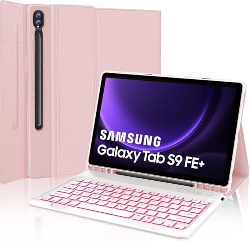 IVEOPPE Teclado Samsung Galaxy Tab S9 FE Plus/S10 Plus 12,4" 2023, capa teclado espanhol Ñ retroiluminado Bluetooth para Samsung Galaxy Tab S9 FE Plus/S9 12,4" 2023, rosa