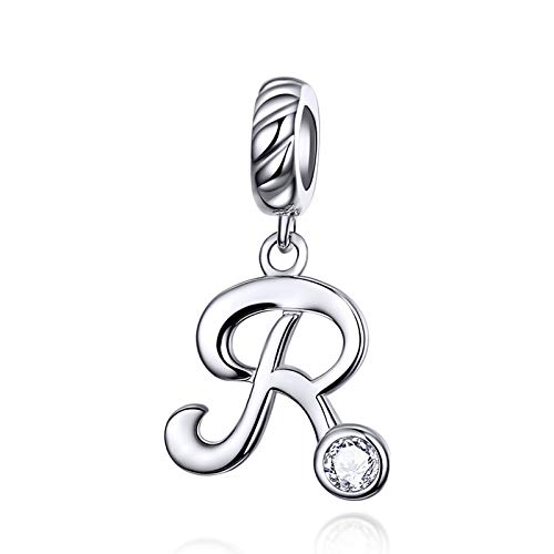 LaMenars Letras pendentes de alfabeto A-Z contas encantos originais prata de lei 925 com zircônia cúbica para Pandora e Europeu pulseiras braceletes colares para mulher