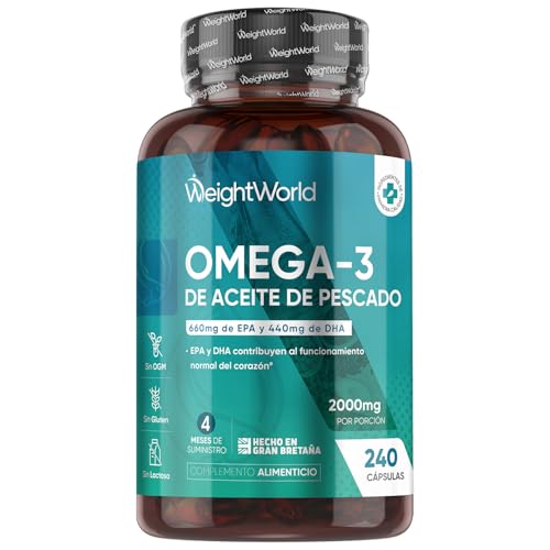 Ômega 3 2000 mg - 240 pérolas de óleo de peixe (660 mg EPA 440 mg DHA) - ácidos gordos de ômega 3 para 4 meses, sem OGM
