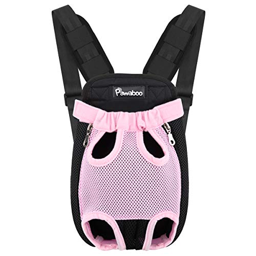 Pawaboo Mochila de cão - bolsa dianteira ajustável Pet Front Cat Dog Carrier Backpack/pernas fora & fácil de ajustar para viajar/caminhadas / campismo, tamanho S - rosa