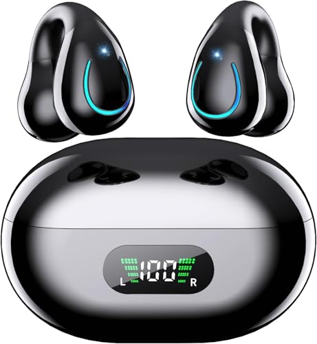 CoolJumper Auriculares sem fios Bluetooth 5.4, auriculares desportivos abertos com clipe e cancelamento de ruído ANC, reprodução 40H, Open-Ear Auriculare condução óssea, Hi-Fi, IPX7
