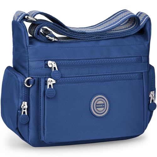 KTUEOV Mala de ombro para mulher, nylon mala de ombro mulher impermeável multibolsos mala cruzada média com alça ajustável casual malas mulher tiracolo para viajar, trabalho, compras