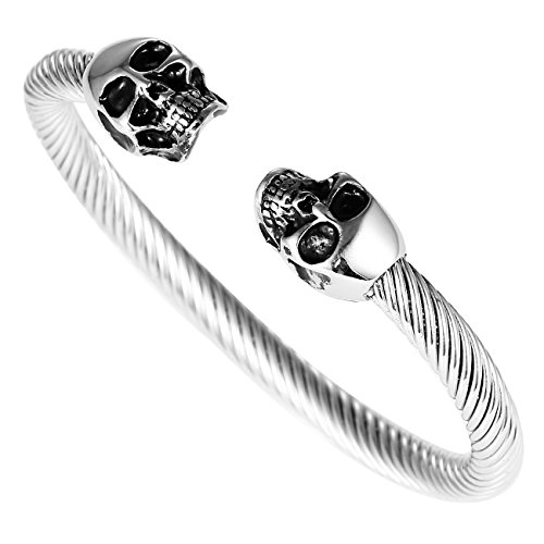 DonDon Pulseira de aço inoxidável com caveiras, Aço inoxidável, sem pedra