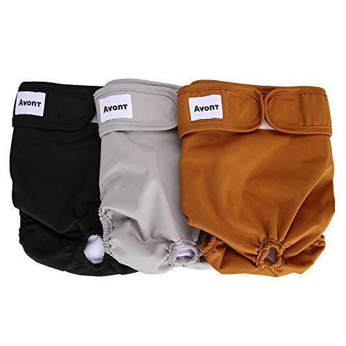 Avont 3 Pacotes - Fraldas laváveis para s, reutilizáveis e duradouras para cães femininos, Female Dog Diapers altamente absorventes - M, 13" - 19" cintura, preto/castanho/cinzento
