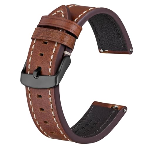 BISONSTRAP Correias de relógio de couro, correia de substituição de libertação rápida para homens e mulheres, 18 mm 19 mm 20 mm 21 mm 22 mm