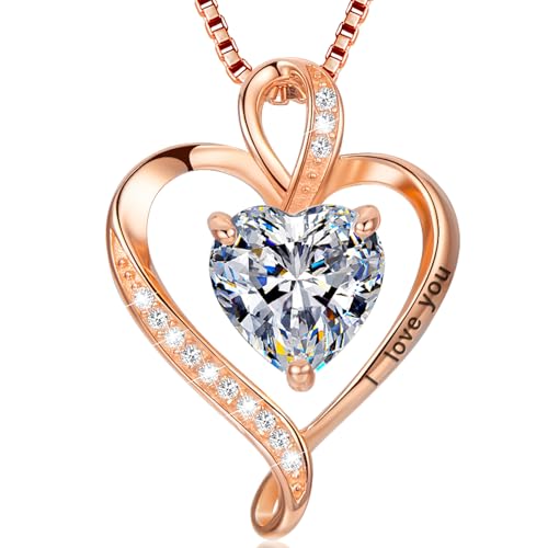 LAVUMO Colares mulher pingente coração gravado I Love You colar prata de lei 925 infinito com pedras de nascimento presente para mulher namorada esposa mãe aniversário aniversário natal