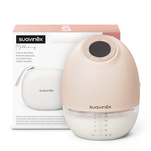 Suavinex, Extrator leite materno, saquinhos mãos livres, sem cabos, sem tubos, com bateria, 3 modos e 9 intensidades de sucção, com adaptadores, estojo e escova, ecrã Led, depósito de 180 ml