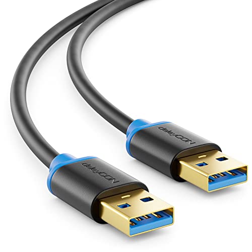 deleyCON 1,5 m USB 3.0 cabo de super velocidade USB para macho para USB - velocidades de transferência de até 5 Gbit/s - preto/azul