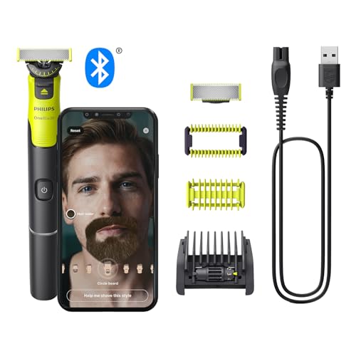 Philips OneBlade 360 com Bluetooth, aparador para barba e corpo, máquina de barbear elétrica para homem, depilação masculina, 2 lâminas, 5 comprimentos, 60 minutos de uso com 1 hora de carregamento